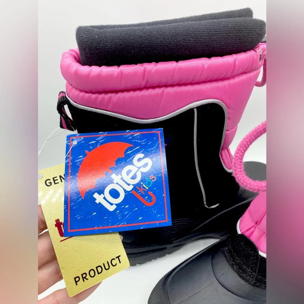 NWT-Totes Black n Pink Leather Fabric Upper All Weather Boot 6 - Picture 4 of 7
